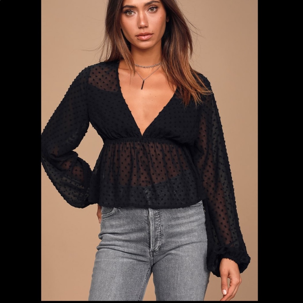 Lulu's Black Sheer Crop Top